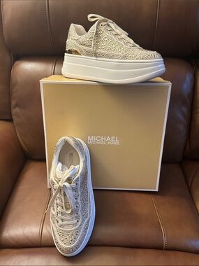 Michael Kors Hayes lace up gold embellished platform sneakers
